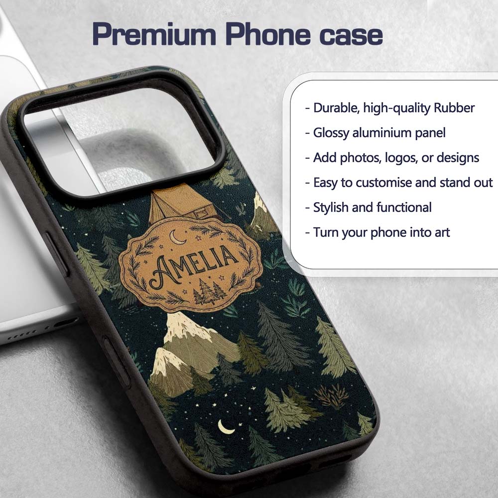 Night Forest Camping Tent Scenic Seamless Pattern Custom Name Protective Phone Case Mobile Cover Durable Everyday Smartphone Shock Resistant