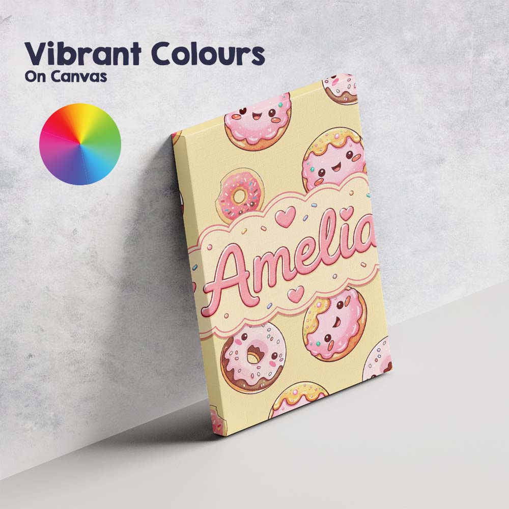 Personalised Name Cute Kawaii Donuts with Custom Unique Gift Idea Elegant Feature Canvas Wall Art Print Decor Picture Ready to Hang
