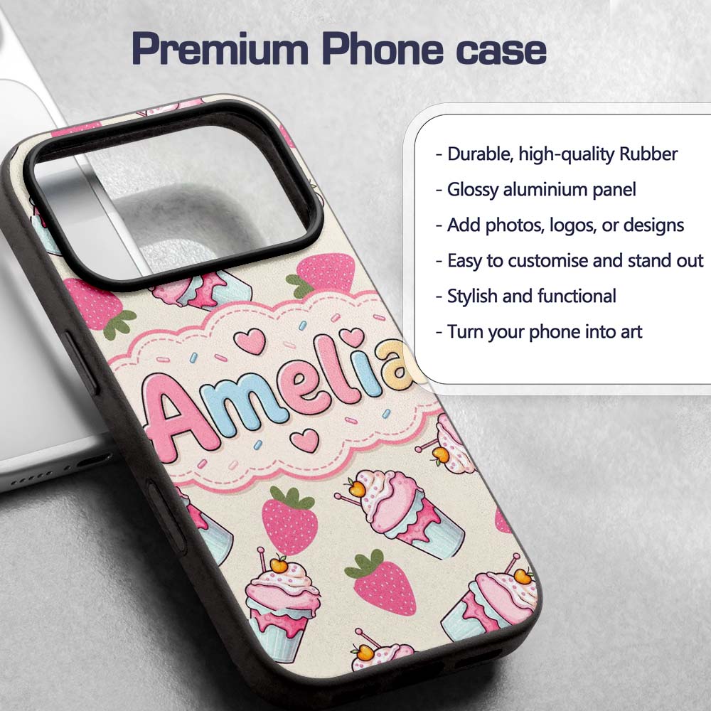 Cute Strawberry Cupcakes and Sweet Treats on Custom Name Protective Phone Case Mobile Cover Durable Everyday Smartphone Shock Resistant