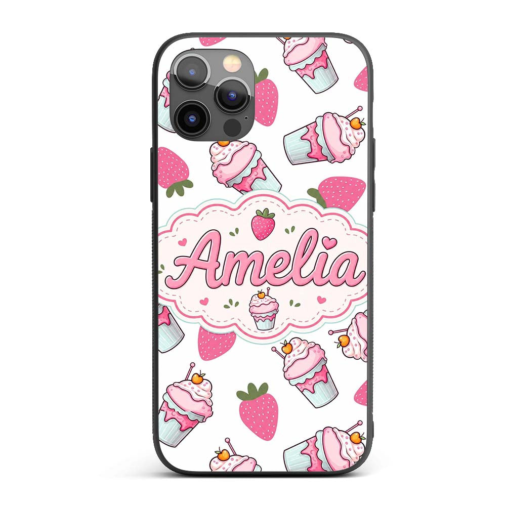 Strawberry Cupcakes and Sweet Treats on Grey Custom Name Protective Phone Case Mobile Cover Durable Everyday Smartphone Shock Resistant