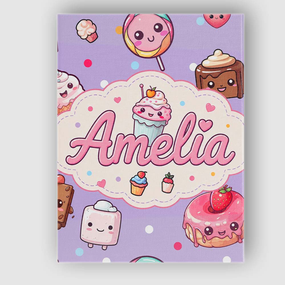 Personalised Name Kawaii Desserts Cupcake Custom Unique Gift Idea Elegant Feature Canvas Wall Art Print Decor Picture Ready to Hang