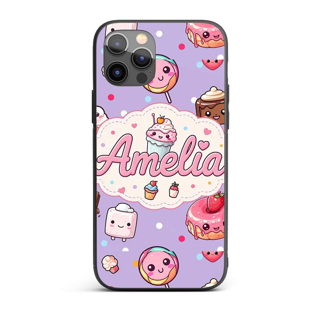 Kawaii Desserts Cupcake Donut and Printed Design Custom Name Protective Phone Case Mobile Cover Durable Everyday Smartphone Shock Resistant