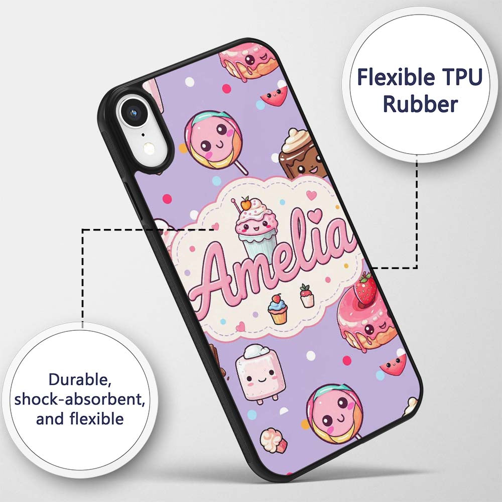 Kawaii Desserts Cupcake Donut and Printed Design Custom Name Protective Phone Case Mobile Cover Durable Everyday Smartphone Shock Resistant
