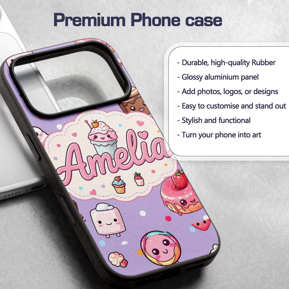 Kawaii Desserts Cupcake Donut and Printed Design Custom Name Protective Phone Case Mobile Cover Durable Everyday Smartphone Shock Resistant