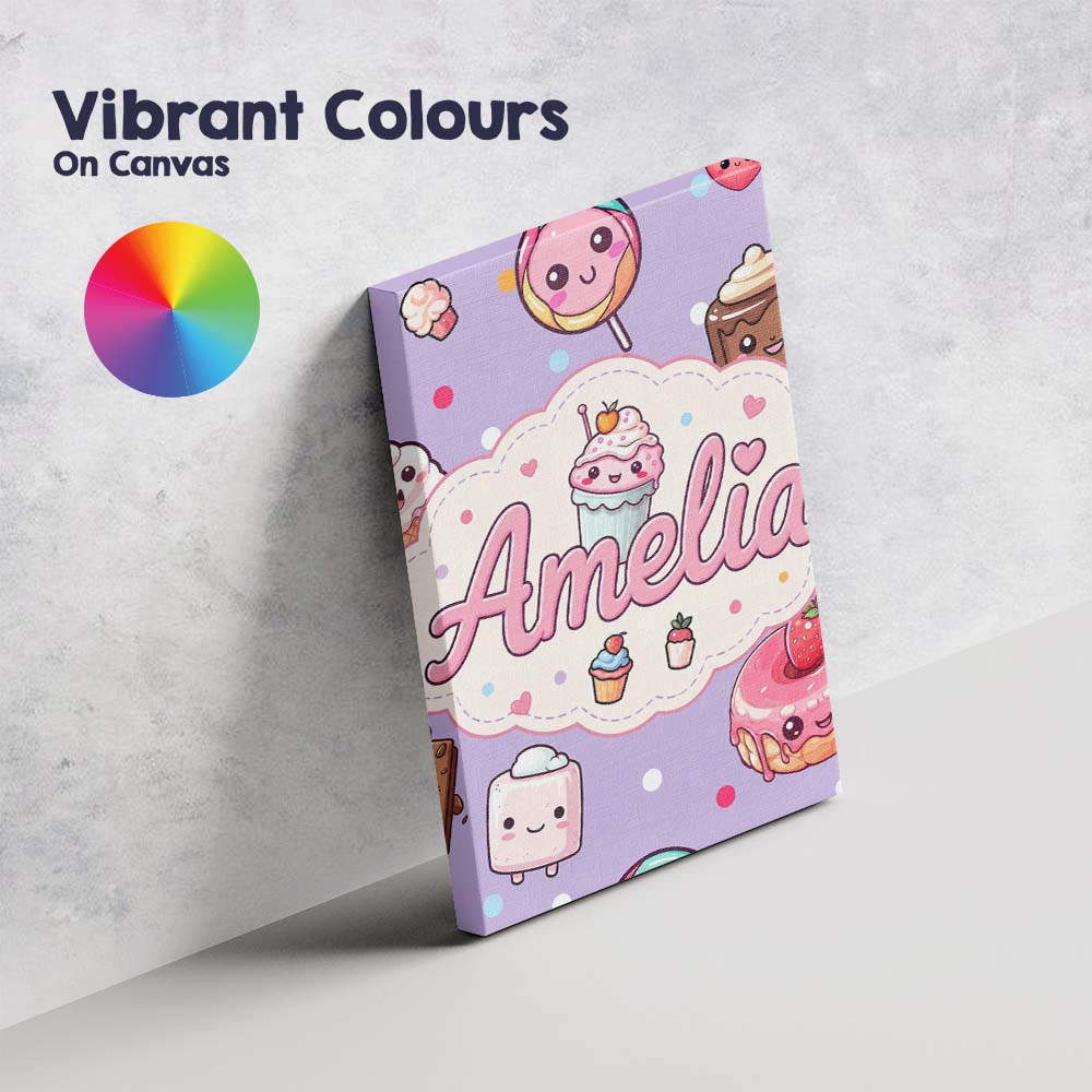 Personalised Name Kawaii Desserts Cupcake Custom Unique Gift Idea Elegant Feature Canvas Wall Art Print Decor Picture Ready to Hang