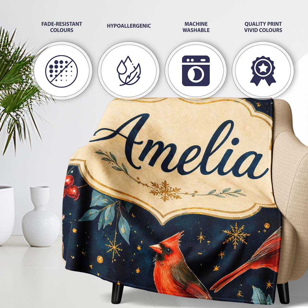 Christmas Ornaments Birds Festive Seamless Pattern Cute Unique Gift Personalised Custom Name Super Soft Fleece Blanket Bed Sofa Throw