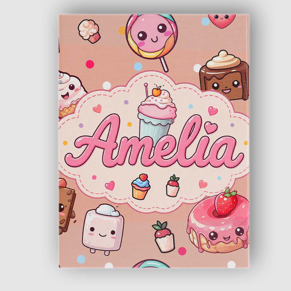 Personalised Name Kawaii Dessert Cupcakes Custom Unique Gift Idea Elegant Feature Canvas Wall Art Print Decor Picture Ready to Hang