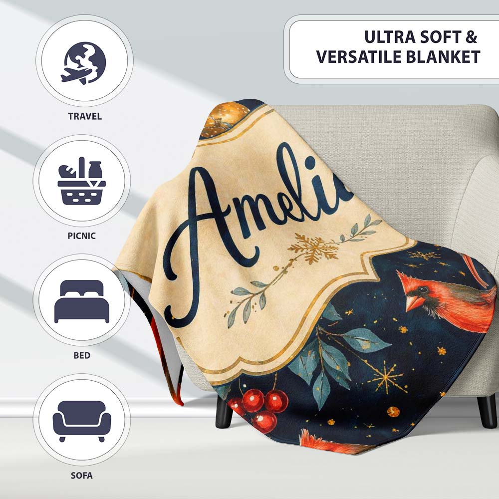 Christmas Ornaments Birds Festive Seamless Pattern Cute Unique Gift Personalised Custom Name Super Soft Fleece Blanket Bed Sofa Throw