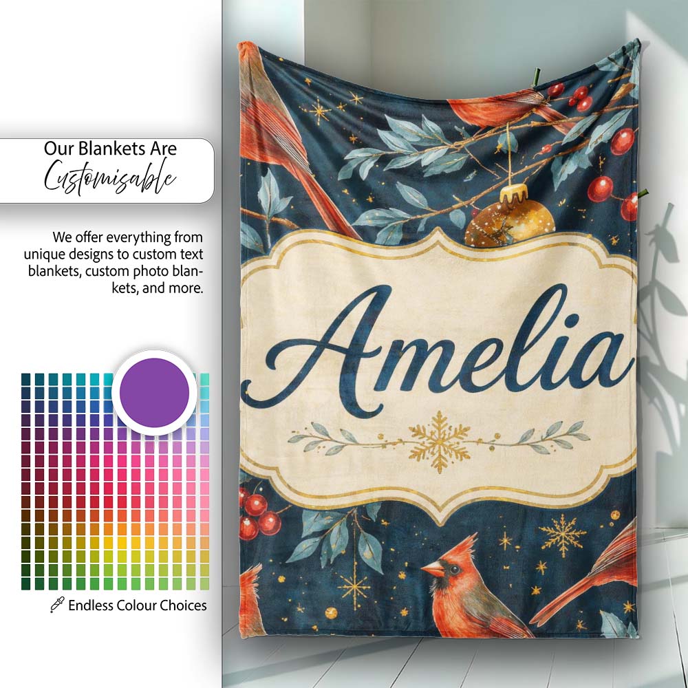 Christmas Ornaments Birds Festive Seamless Pattern Cute Unique Gift Personalised Custom Name Super Soft Fleece Blanket Bed Sofa Throw