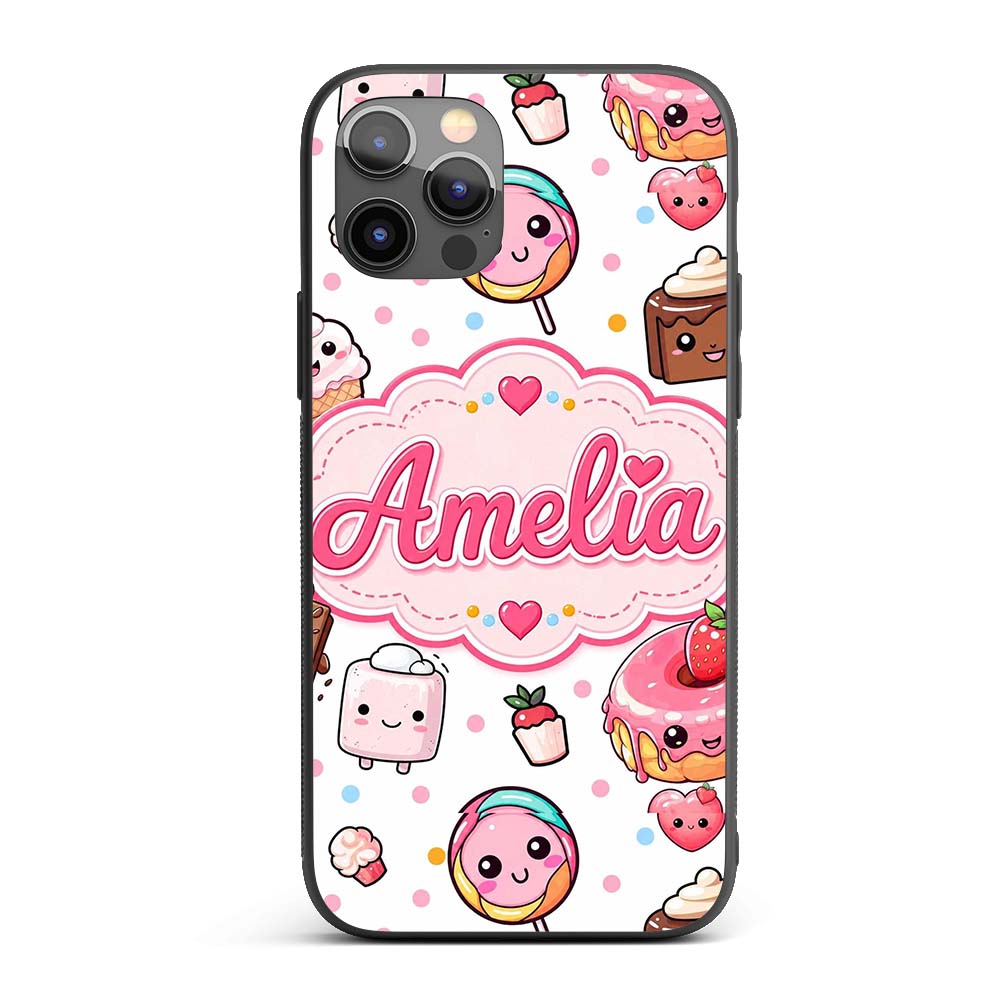 Kawaii Desserts Cupcakes Donuts and Sweets on Custom Name Protective Phone Case Mobile Cover Durable Everyday Smartphone Shock Resistant