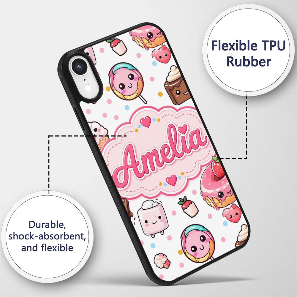 Kawaii Desserts Cupcakes Donuts and Sweets on Custom Name Protective Phone Case Mobile Cover Durable Everyday Smartphone Shock Resistant