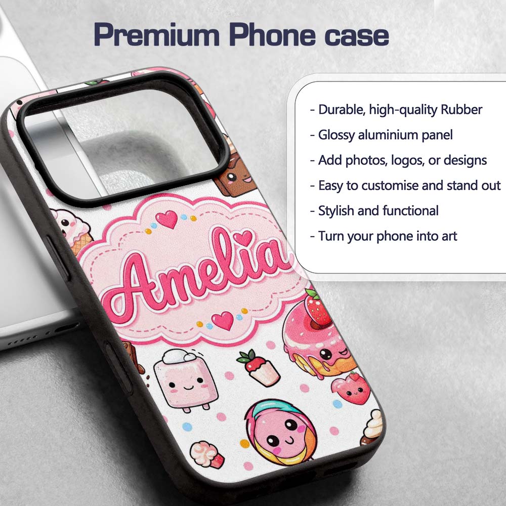 Kawaii Desserts Cupcakes Donuts and Sweets on Custom Name Protective Phone Case Mobile Cover Durable Everyday Smartphone Shock Resistant