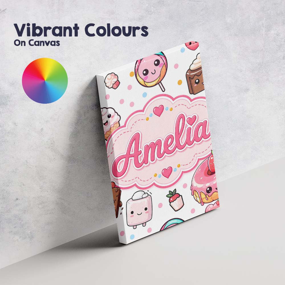 Personalised Name Kawaii Desserts Cupcakes Custom Unique Gift Idea Elegant Feature Canvas Wall Art Print Decor Picture Ready to Hang