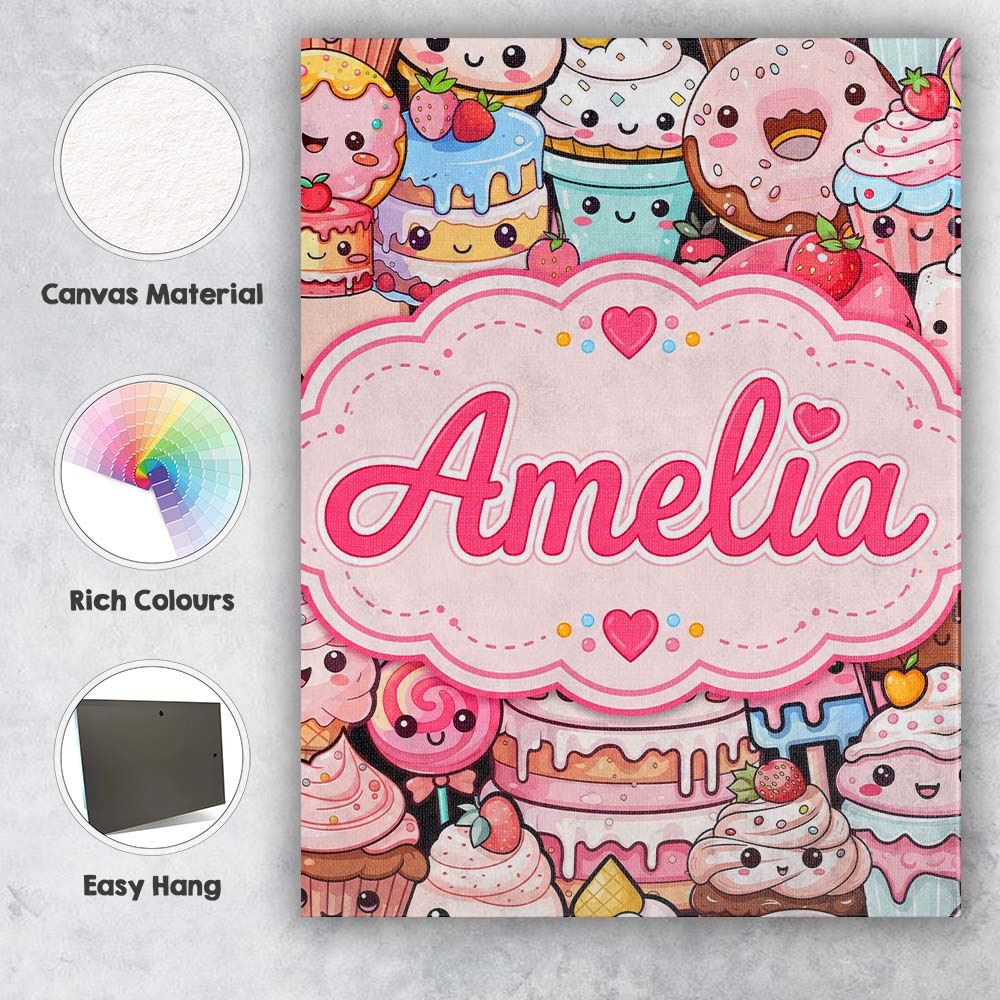 Personalised Name Desserts Cakes Cupcakes Custom Unique Gift Idea Elegant Feature Canvas Wall Art Print Decor Picture Ready to Hang