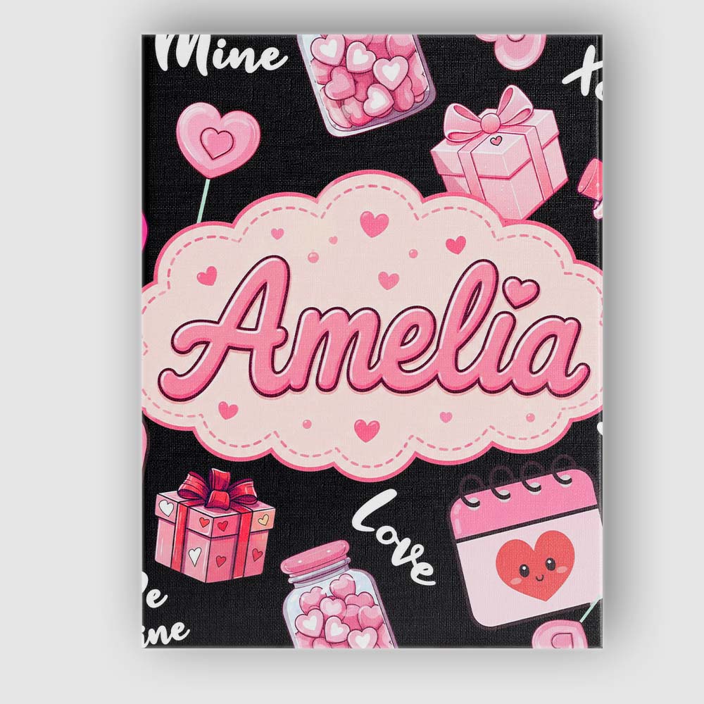 Personalised Name Valentines Love Hearts Custom Unique Gift Idea Elegant Feature Canvas Wall Art Print Decor Picture Ready to Hang