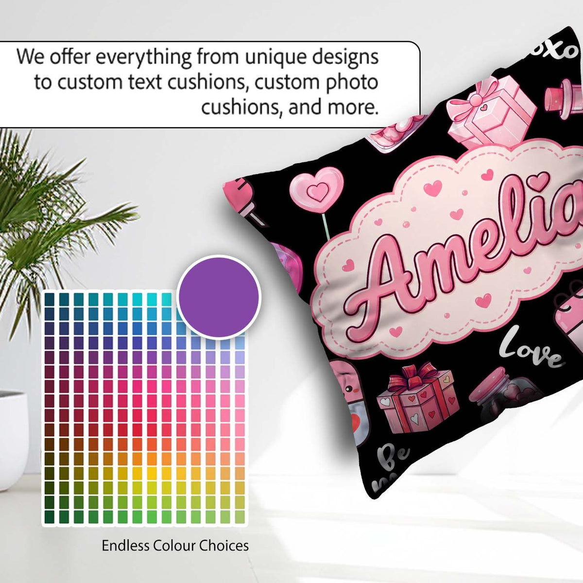 Custom Name Valentines Love Gifts Syringe Candy Black Background Square Filled Cushion Throw Pillow Sofa Bed Home Decor Zip Washable UK Made