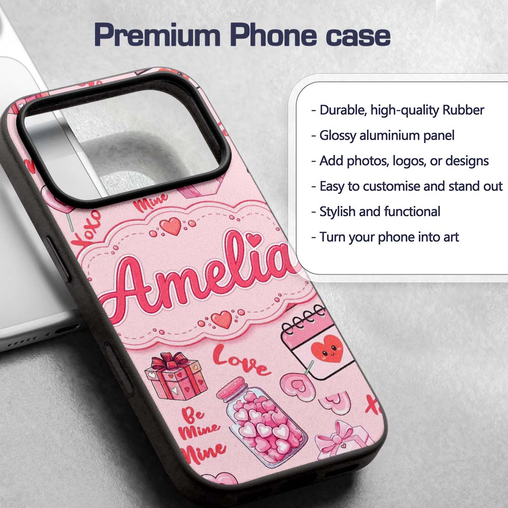 Valentines Love Hearts Gifts Syringe Candy Pink Custom Name Protective Phone Case Mobile Cover Durable Everyday Smartphone Shock Resistant