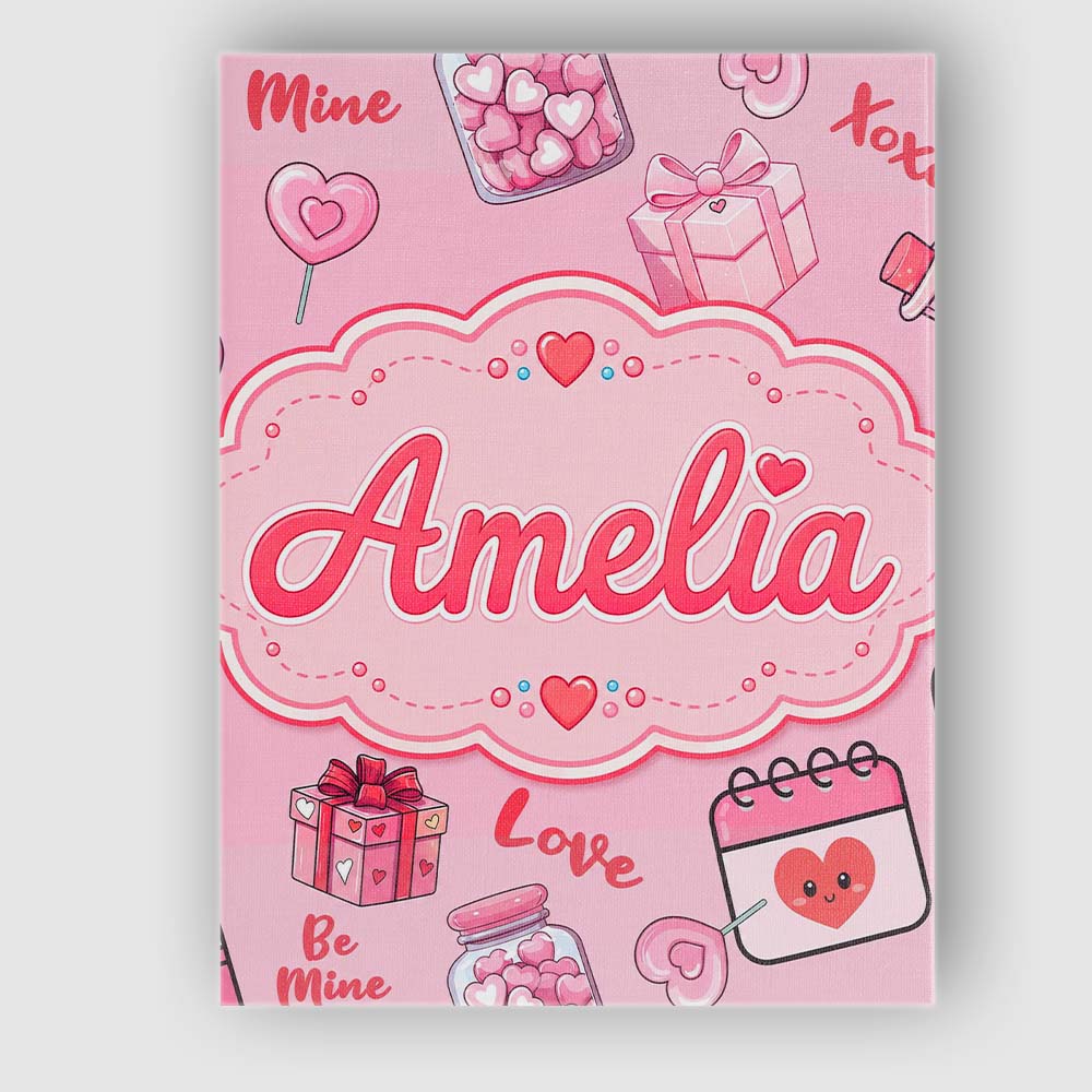 Personalised Name Valentines Love Hearts Custom Unique Gift Idea Elegant Feature Canvas Wall Art Print Decor Picture Ready to Hang