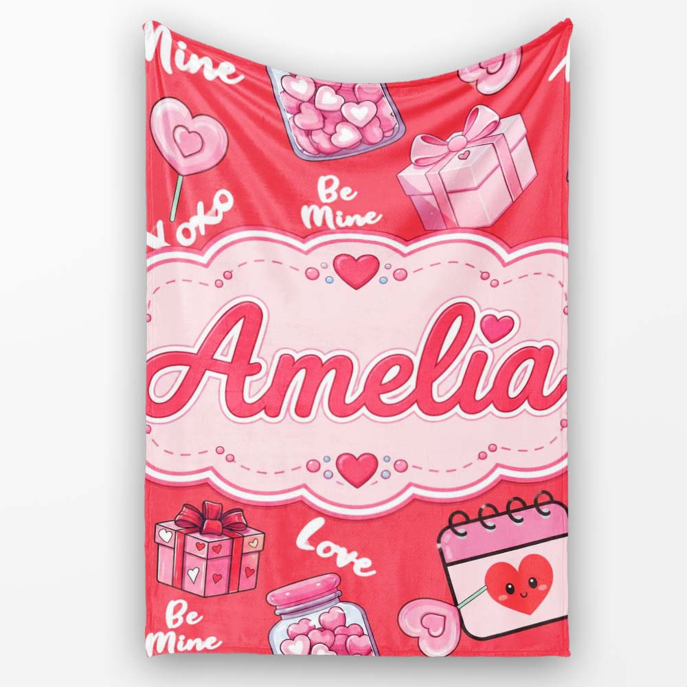Valentines Love Hearts Gifts Candy Syringe Red Background Seamless Personalised Custom Name Super Soft Fleece Blanket Bed Sofa Throw