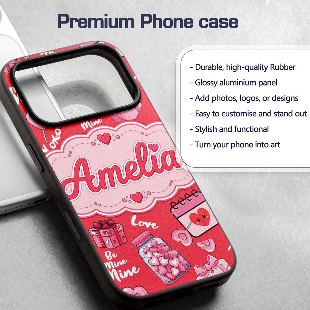 Valentines Love Hearts Gifts Candy Syringe Red Custom Name Protective Phone Case Mobile Cover Durable Everyday Smartphone Shock Resistant