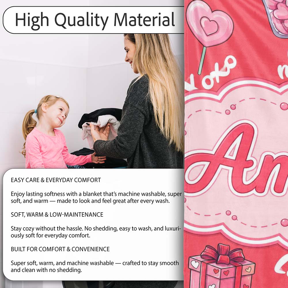 Valentines Love Hearts Gifts Candy Syringe Red Background Seamless Personalised Custom Name Super Soft Fleece Blanket Bed Sofa Throw