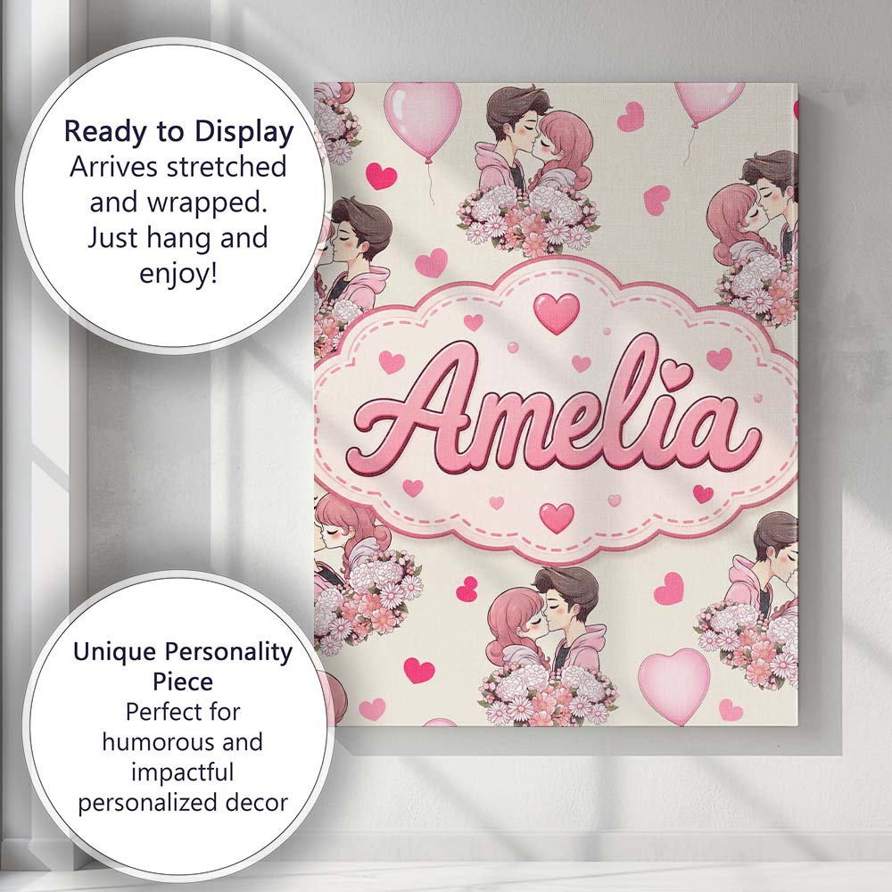 Personalised Name Valentines Love Couple Custom Unique Gift Idea Elegant Feature Canvas Wall Art Print Decor Picture Ready to Hang