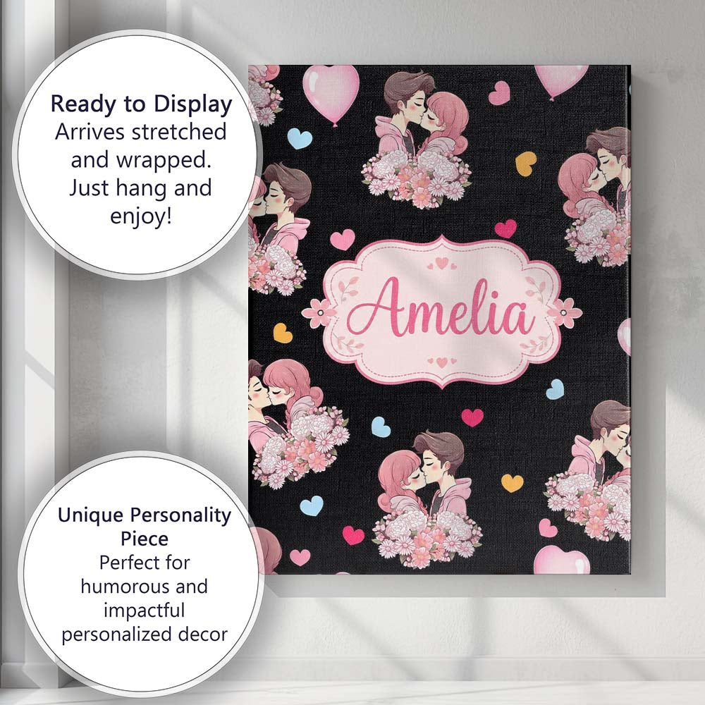 Personalised Name Valentines Love Couple Custom Unique Gift Idea Elegant Feature Canvas Wall Art Print Decor Picture Ready to Hang