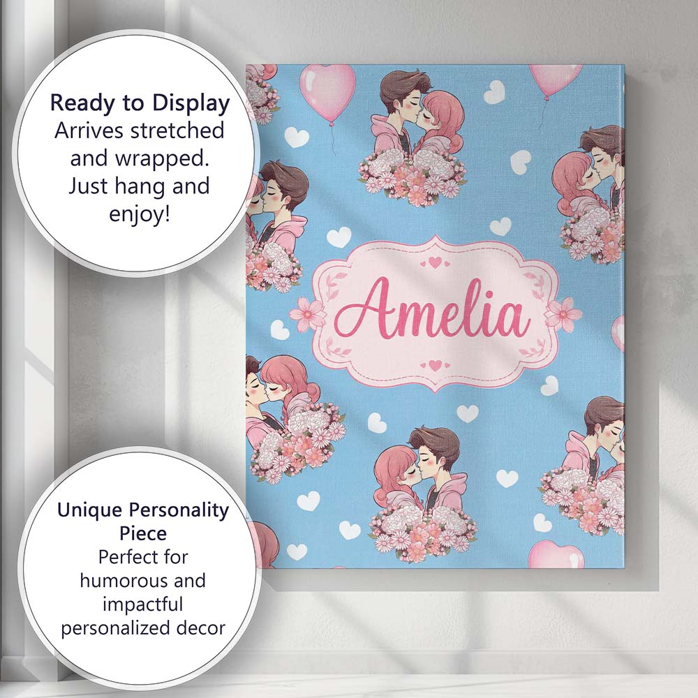 Personalised Name Valentines Love Couple Custom Unique Gift Idea Elegant Feature Canvas Wall Art Print Decor Picture Ready to Hang