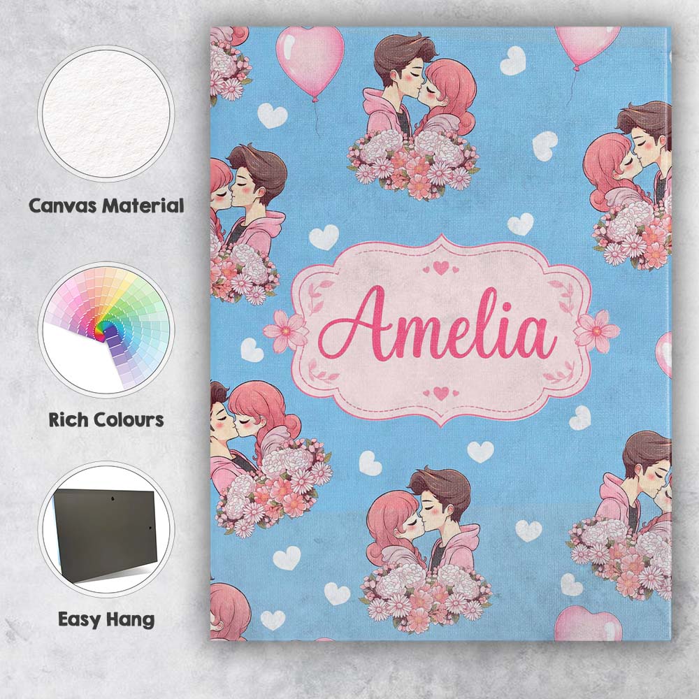 Personalised Name Valentines Love Couple Custom Unique Gift Idea Elegant Feature Canvas Wall Art Print Decor Picture Ready to Hang