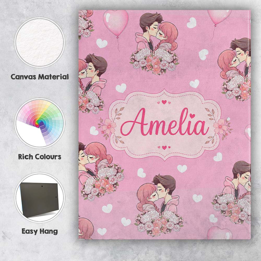 Personalised Name Cute Valentines Couple Custom Unique Gift Idea Elegant Feature Canvas Wall Art Print Decor Picture Ready to Hang