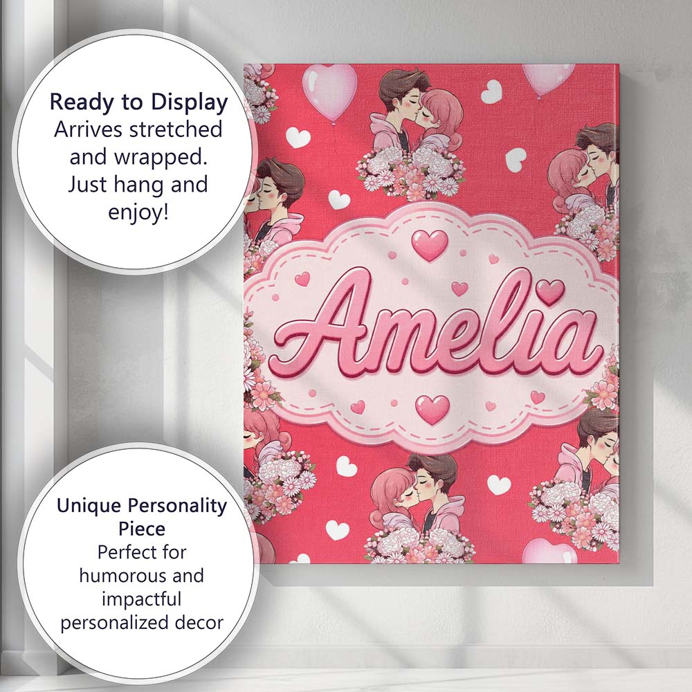 Personalised Name Cute Valentines Couple Custom Unique Gift Idea Elegant Feature Canvas Wall Art Print Decor Picture Ready to Hang