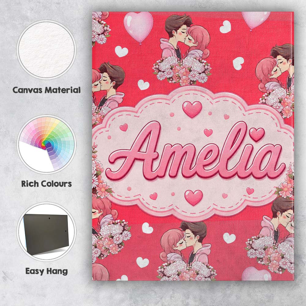 Personalised Name Cute Valentines Couple Custom Unique Gift Idea Elegant Feature Canvas Wall Art Print Decor Picture Ready to Hang