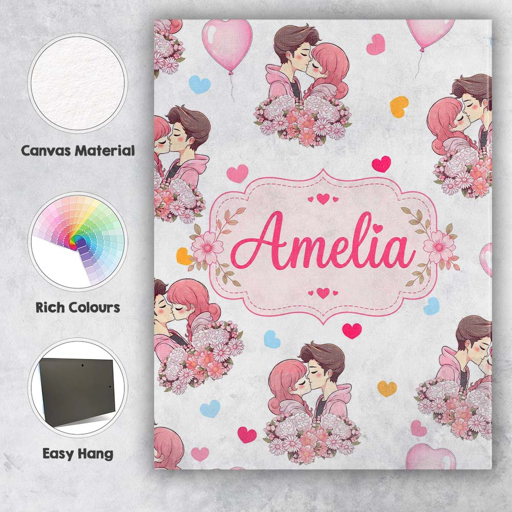 Personalised Name Cute Valentines Couple Custom Unique Gift Idea Elegant Feature Canvas Wall Art Print Decor Picture Ready to Hang