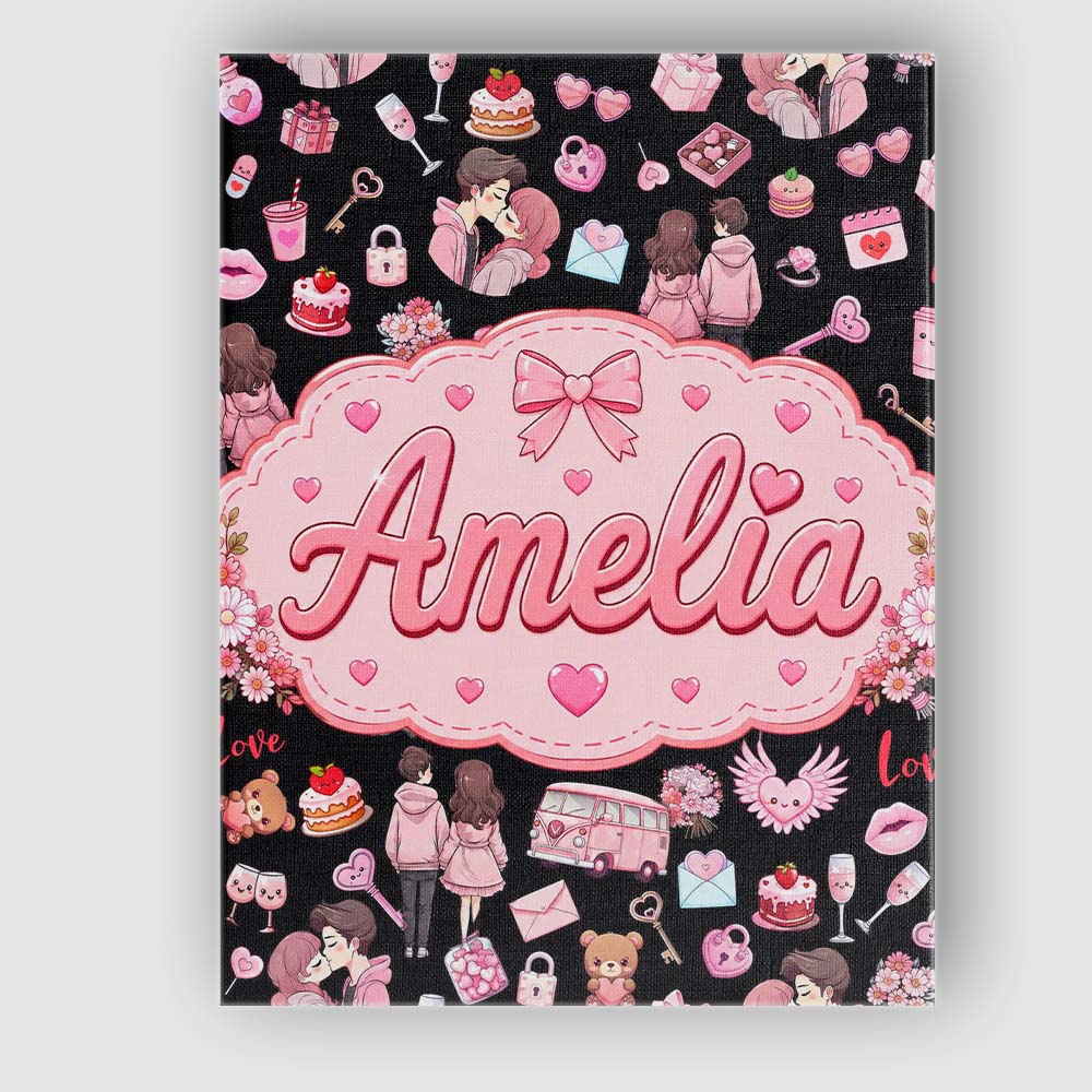 Personalised Name Cute Valentines Couple Custom Unique Gift Idea Elegant Feature Canvas Wall Art Print Decor Picture Ready to Hang