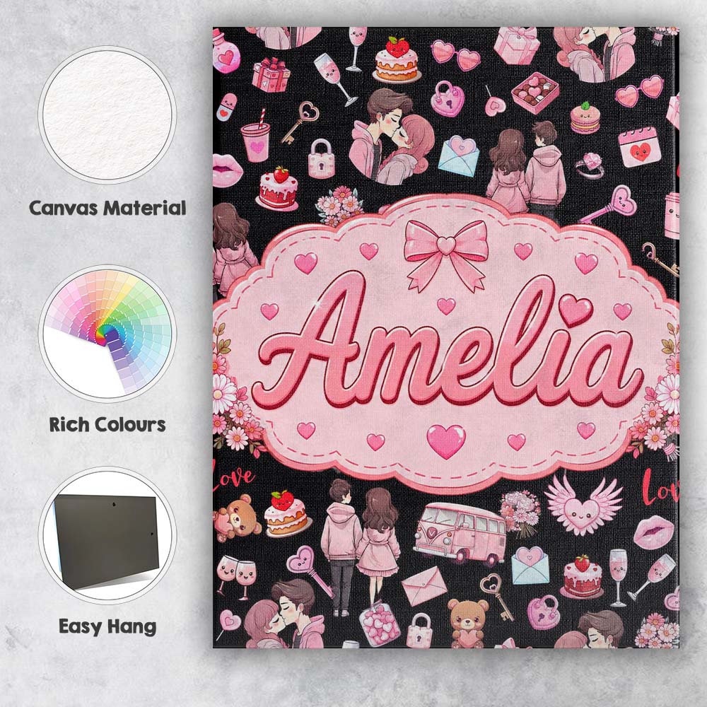 Personalised Name Cute Valentines Couple Custom Unique Gift Idea Elegant Feature Canvas Wall Art Print Decor Picture Ready to Hang