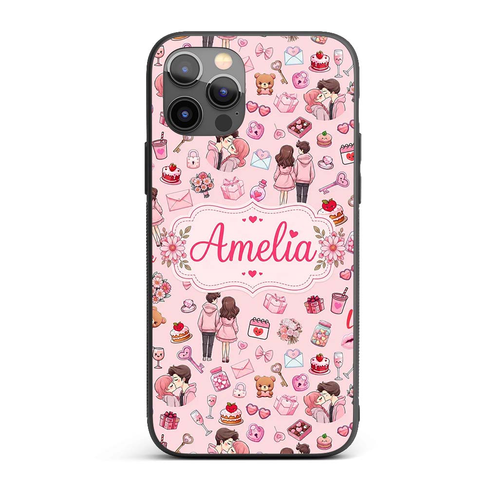 Cute Valentines Couple Love Gifts Light Pink Custom Name Protective Phone Case Mobile Cover Durable Everyday Smartphone Shock Resistant