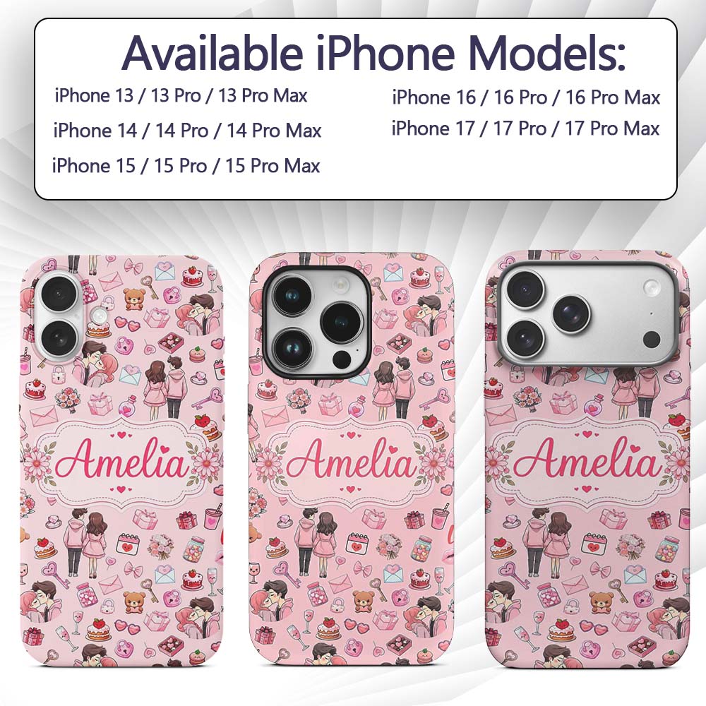 Cute Valentines Couple Love Gifts Light Pink Custom Name Protective Phone Case Mobile Cover Durable Everyday Smartphone Shock Resistant