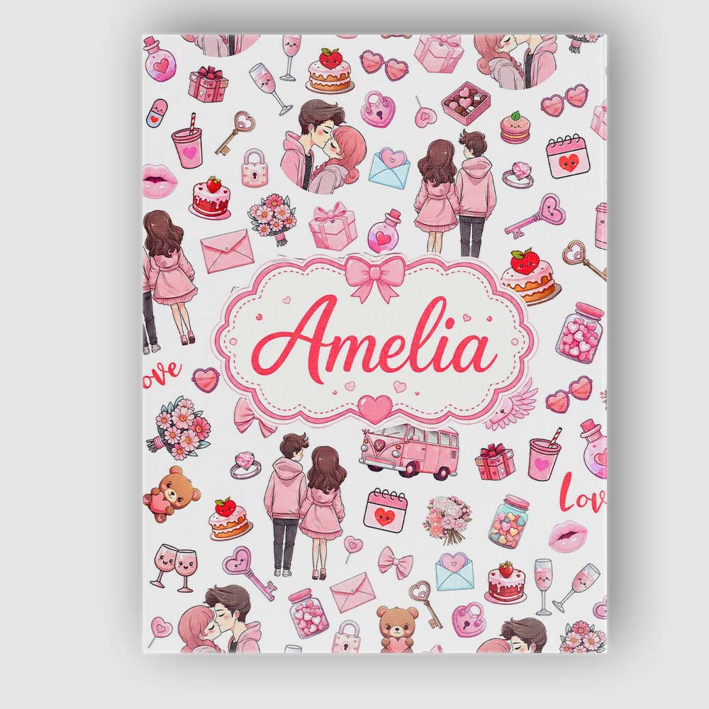 Personalised Name Cute Valentines Couple Custom Unique Gift Idea Elegant Feature Canvas Wall Art Print Decor Picture Ready to Hang