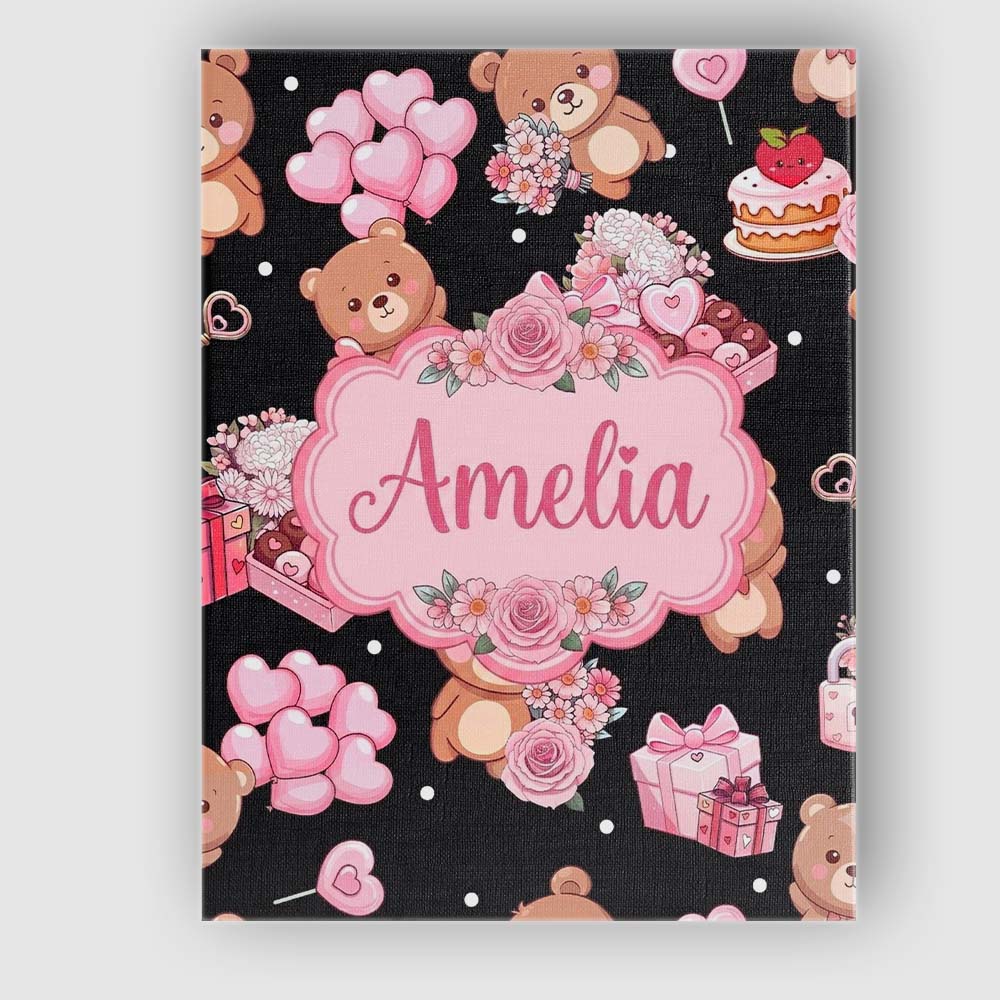 Personalised Name Cute Teddy Bears Heart Custom Unique Gift Idea Elegant Feature Canvas Wall Art Print Decor Picture Ready to Hang
