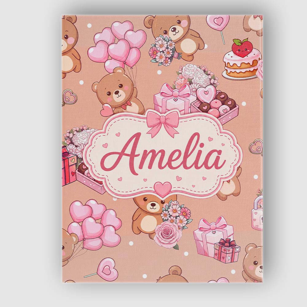 Personalised Name Cute Teddy Bears Hearts Custom Unique Gift Idea Elegant Feature Canvas Wall Art Print Decor Picture Ready to Hang