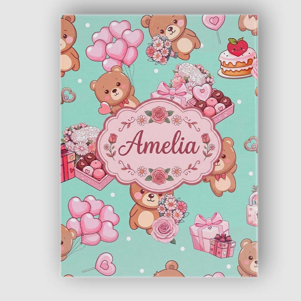 Personalised Name Cute Teddy Bears Hearts Custom Unique Gift Idea Elegant Feature Canvas Wall Art Print Decor Picture Ready to Hang
