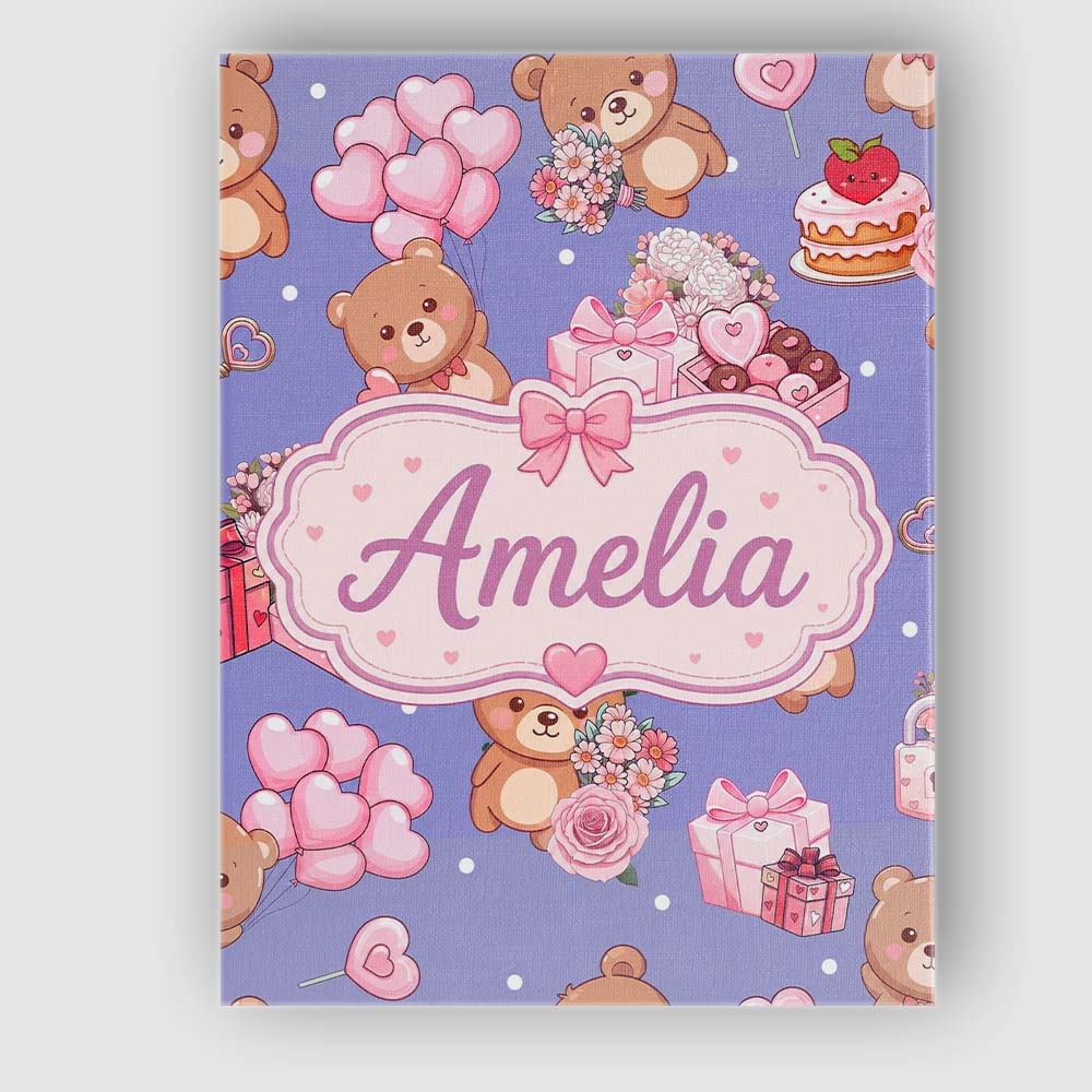 Personalised Name Cute Teddy Bears Hearts Custom Unique Gift Idea Elegant Feature Canvas Wall Art Print Decor Picture Ready to Hang