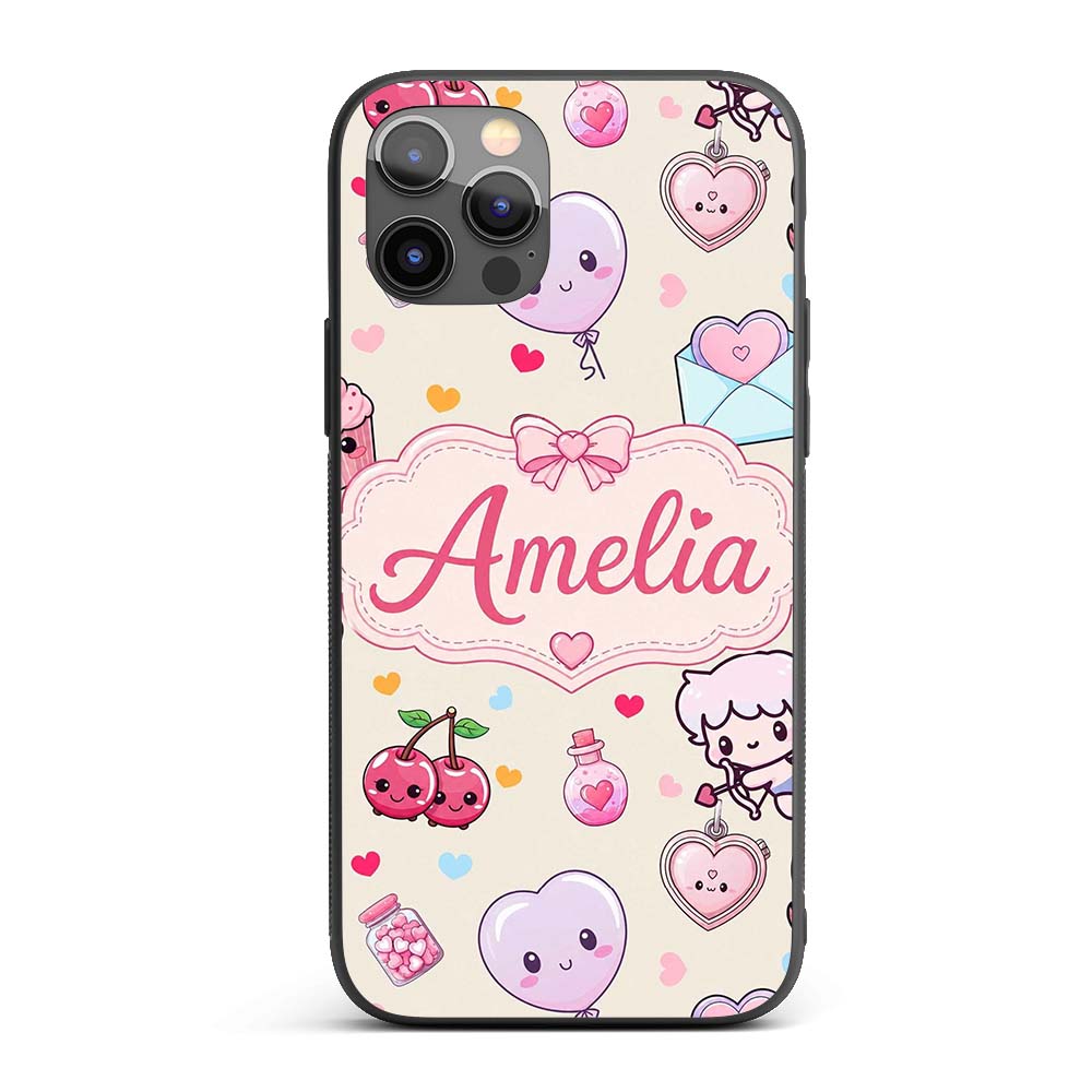 Cute Cupid Angels Hearts Sweets Printed Design Custom Name Protective Phone Case Mobile Cover Durable Everyday Smartphone Shock Resistant
