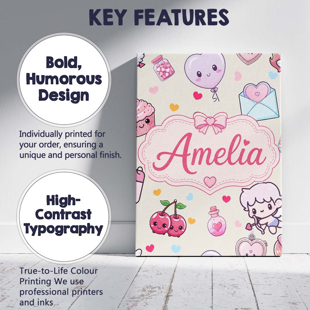 Personalised Name Cute Cupid Angels Hearts Custom Unique Gift Idea Elegant Feature Canvas Wall Art Print Decor Picture Ready to Hang