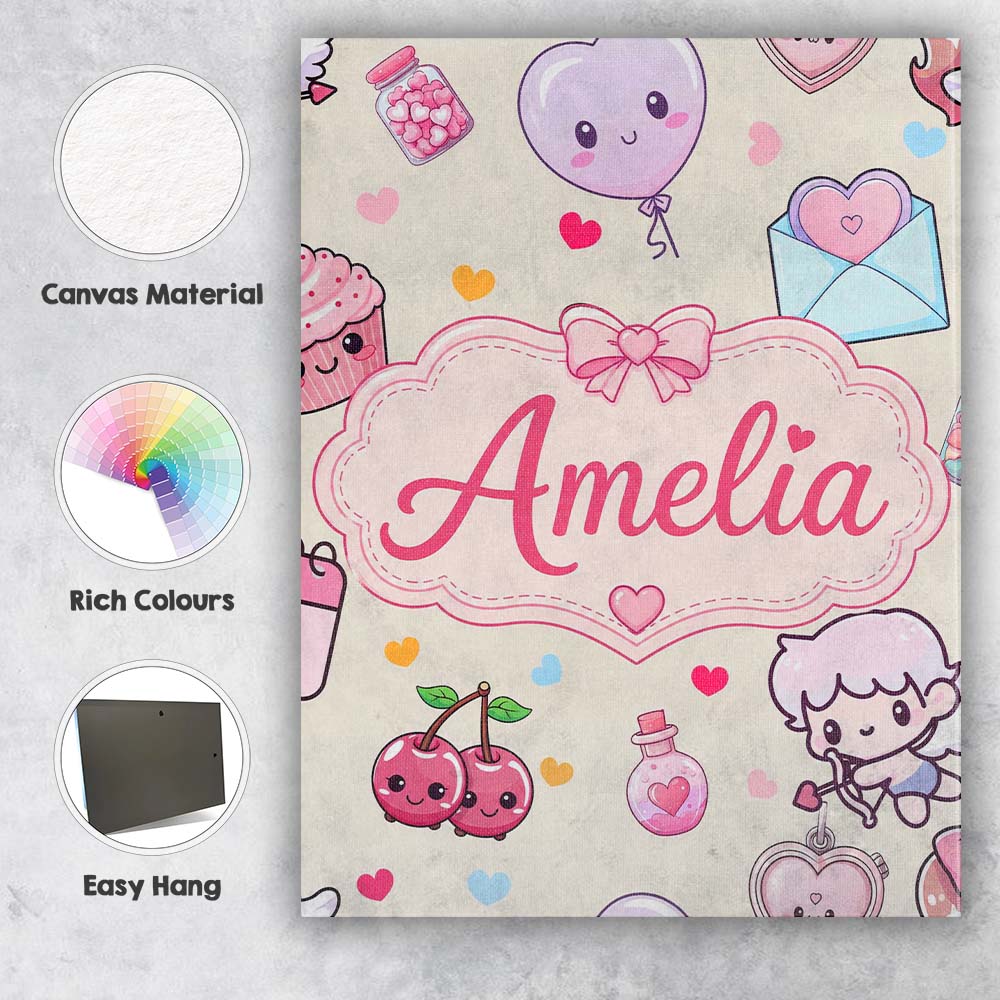 Personalised Name Cute Cupid Angels Hearts Custom Unique Gift Idea Elegant Feature Canvas Wall Art Print Decor Picture Ready to Hang