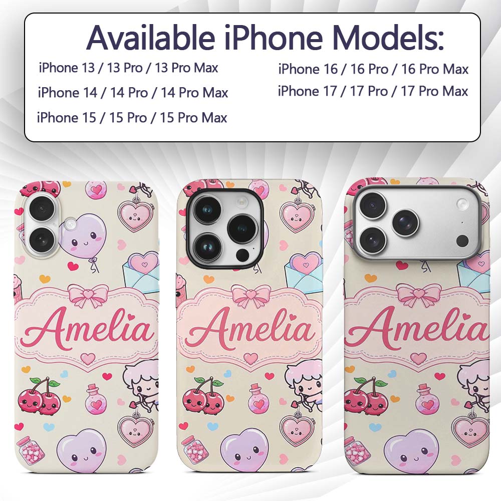 Cute Cupid Angels Hearts Sweets Printed Design Custom Name Protective Phone Case Mobile Cover Durable Everyday Smartphone Shock Resistant