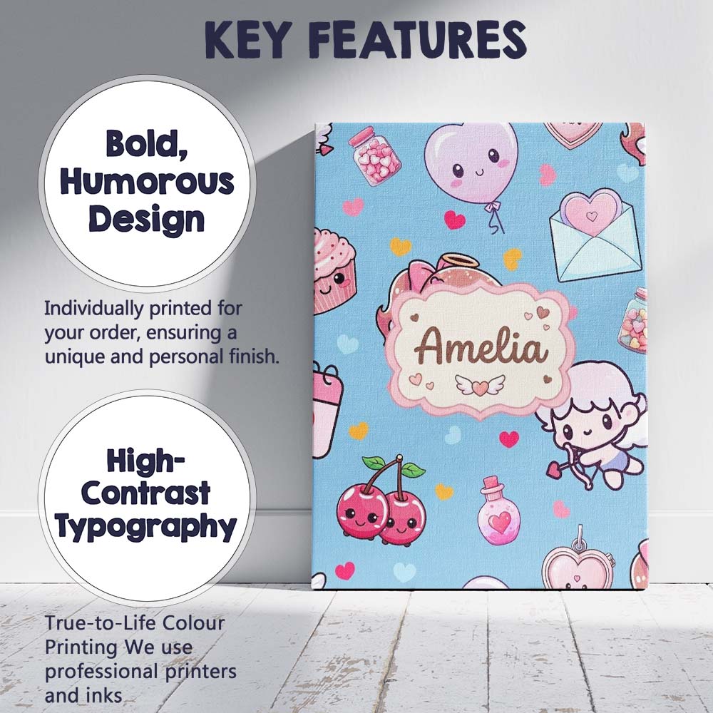 Personalised Name Cute Cupid Angels Hearts Custom Unique Gift Idea Elegant Feature Canvas Wall Art Print Decor Picture Ready to Hang