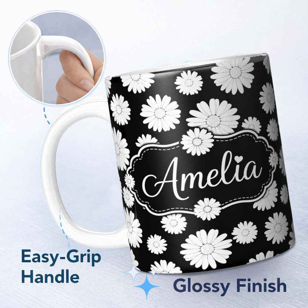 Personalized Custom Name Minimal Soft Grey Plain Texture Seamless Background Cute Unique Gift 11oz Ceramic Coffee Tea Mug White Large Handle