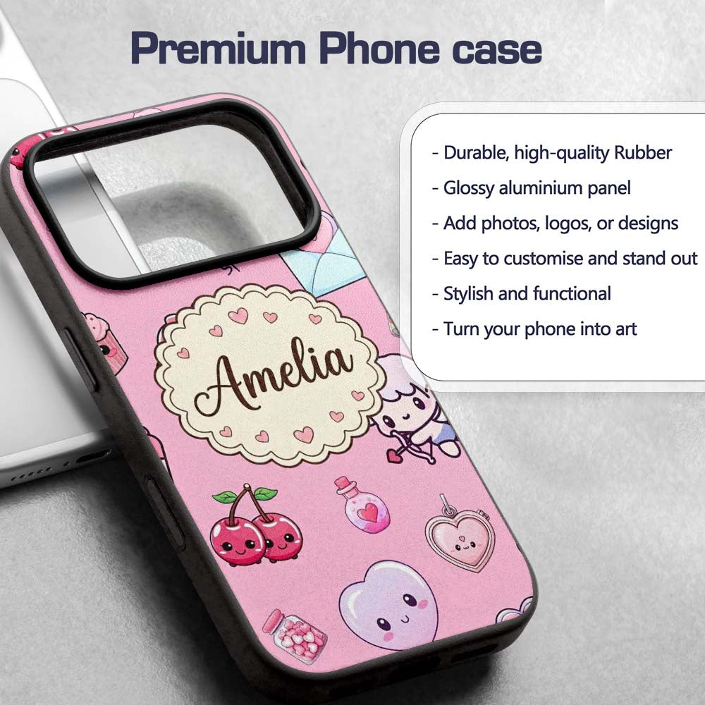 Cute Cupid Angels Hearts Sweets Lilac Background Custom Name Protective Phone Case Mobile Cover Durable Everyday Smartphone Shock Resistant