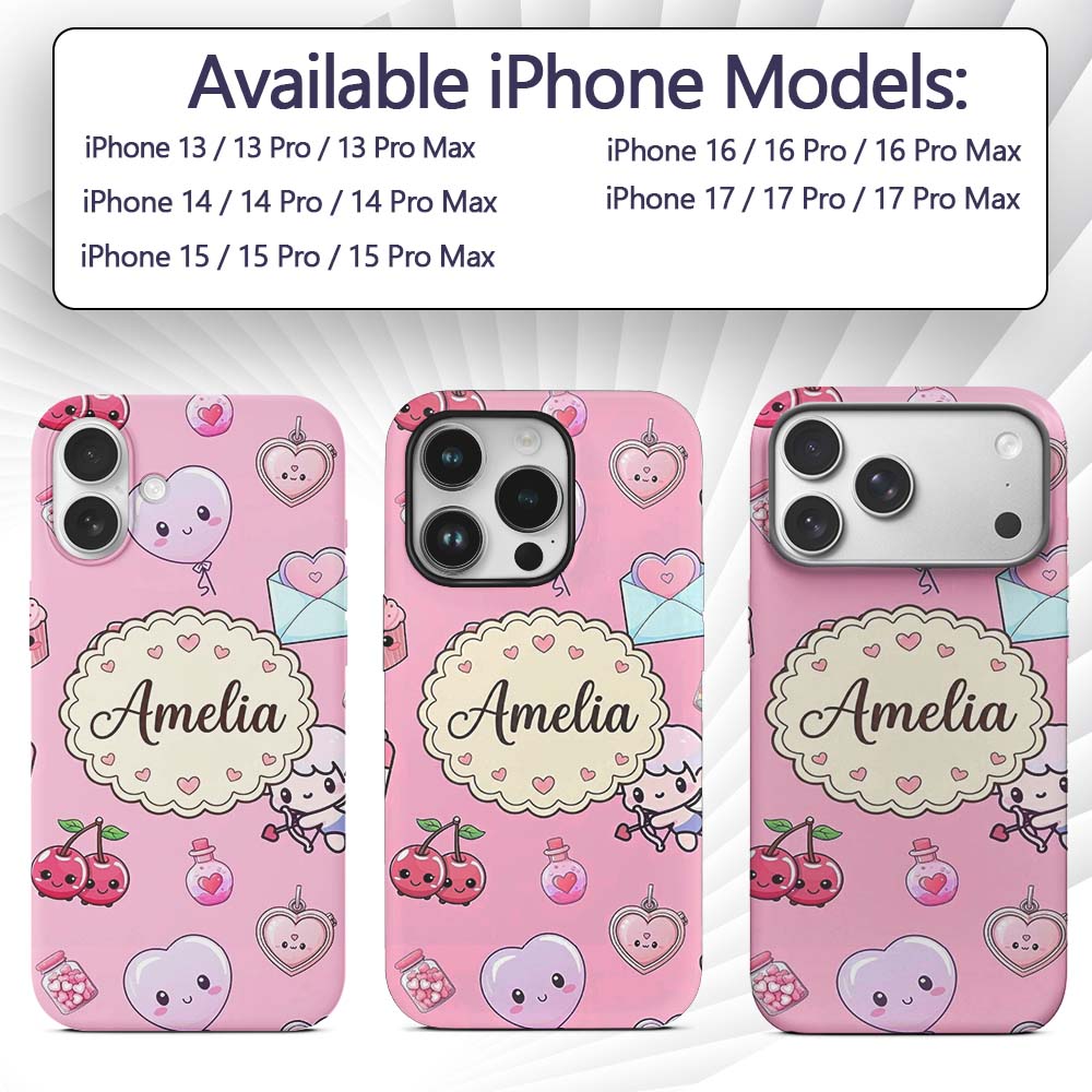 Cute Cupid Angels Hearts Sweets Lilac Background Custom Name Protective Phone Case Mobile Cover Durable Everyday Smartphone Shock Resistant